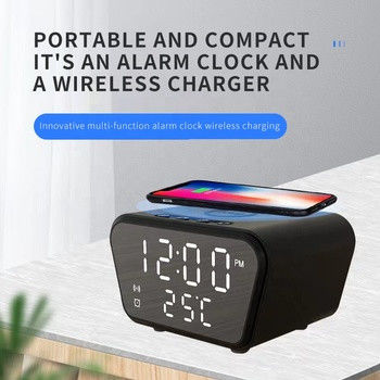 アラームクロック付きブラックワイヤレス電話充電器 エアポッド用Qi充電器時計
