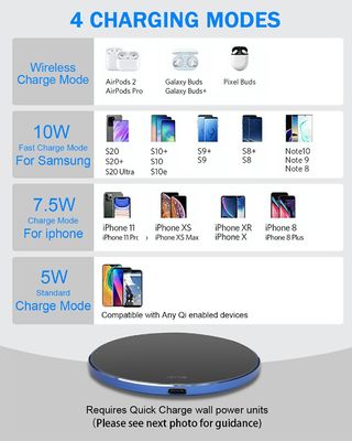 ポータブル 2 In 1 Qi ワイヤレス充電パッド 10W スマホ用 鏡面