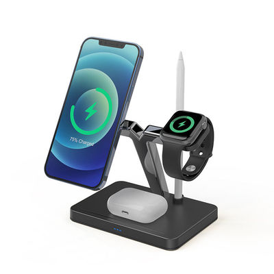 ポータブル ブラック 4 イン 1 マグネティック ワイヤレス 充電器 Qi 急速 充電