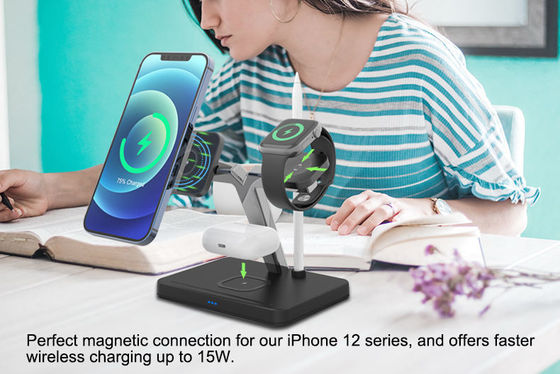 ポータブル ブラック 4 イン 1 マグネティック ワイヤレス 充電器 Qi 急速 充電
